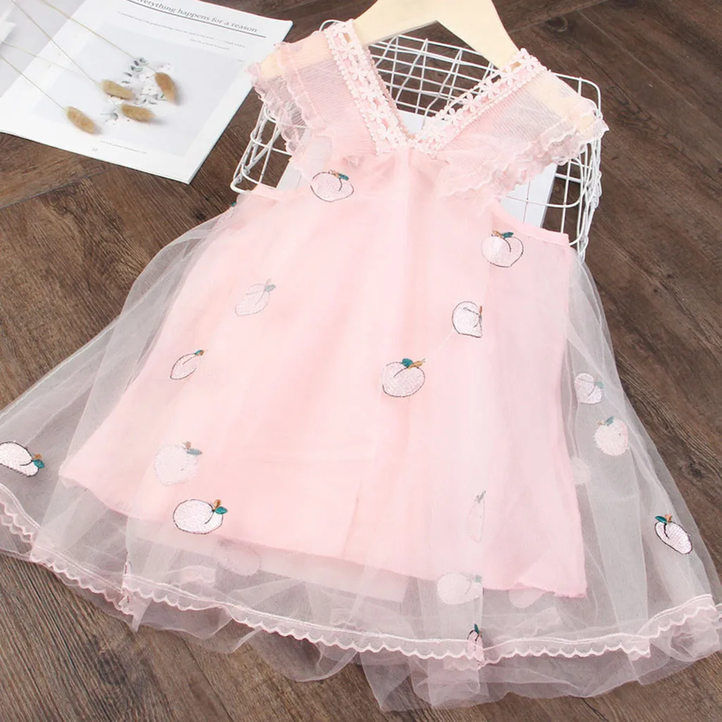 Фатиновое платье без рукавов с мультяшным принтом для маленьких девочек одежда