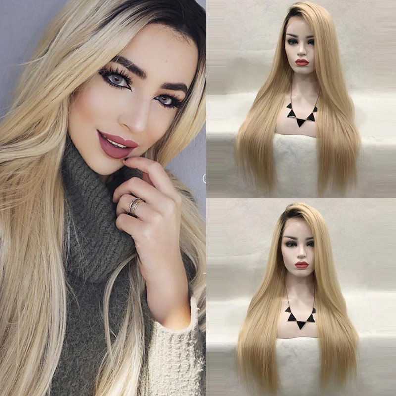 

Charisma 26 Inches Long Straight Hair Side Part Synthetic Lace Front Wig High Temperature Ombre Blonde Wig Cosplay Wigs