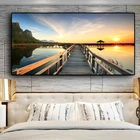 Картина на холсте с изображением деревянного Озерного пейзажа Sunsets Bridge, Настенная картина в скандинавском стиле для гостиной