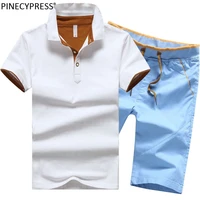 man polo shirt set 95 cotton summer white grey navy black male quality short sleeve knee length men polo shirts shorts suit