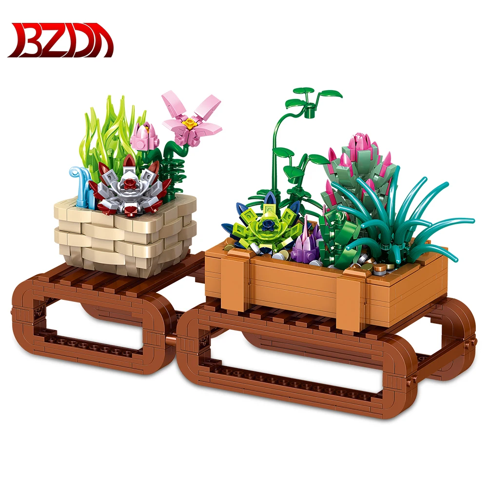 

BZDA Mini Duofu Succulent Bonsai Bricks City Flower Succulent Bonsai Building Blocks Home Decoration Toys For Children Gifts