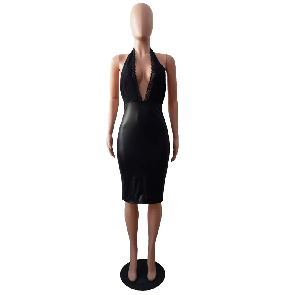 AHVIT глубокий v-образный вырез Сексуальное Женское платье без рукавов с открытой