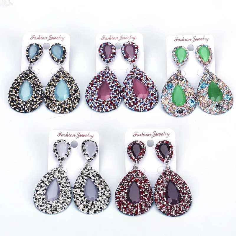 

Multi Colors Waterdrop Tear Drop Stone Pendant Charm Pave Rhinestone Beads Studs Women Vintage Drop Dangle Earrings For Gift