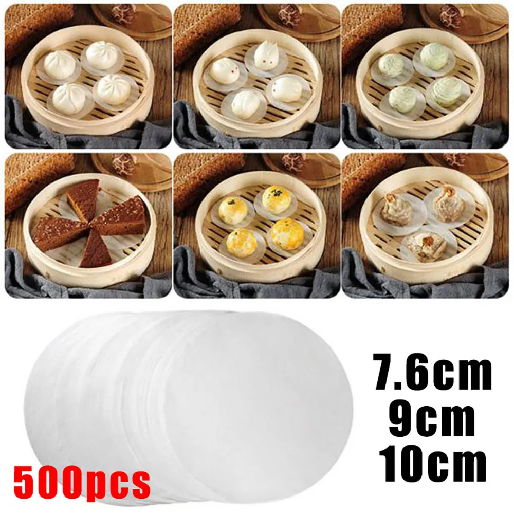 

500pcs Round Steamed Bun Disposable Papers Non-stick Household Snack Bread Cake Steamer Oil Paper Pads