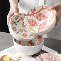 1pcs 6 inch tableware japanese hand painted relief ceramic underglaze home restaurant rice bowl noodle bowl ramen soup bowl