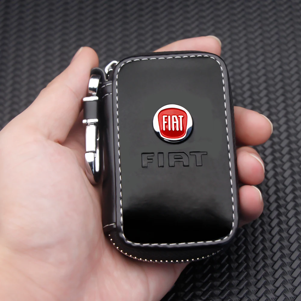 

Leather Zipper Keychain Organizer Pouch Car Key Bag Wallet Case For FIAT 500 Grande Punto Abarth Stilo Ducato Bravo Panda Tipo