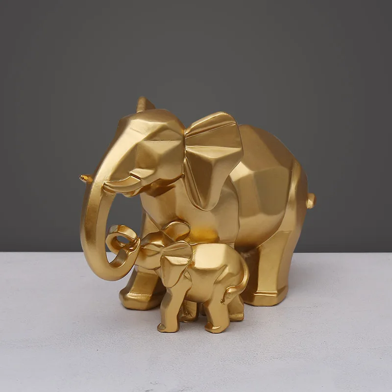 

Nordic Geometric Elephant Figurines Mother Child Love Miniatures Home Decor Resin Crafts Sculpture Statue Living Room Ornaments