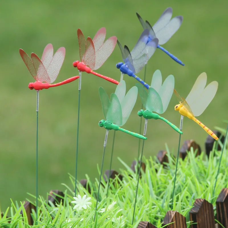 

10Pcs Dragonflies Insert Rod Potted Gardening Decoration Simulation Dragonfly Home Decoration Background Gardening Decoration