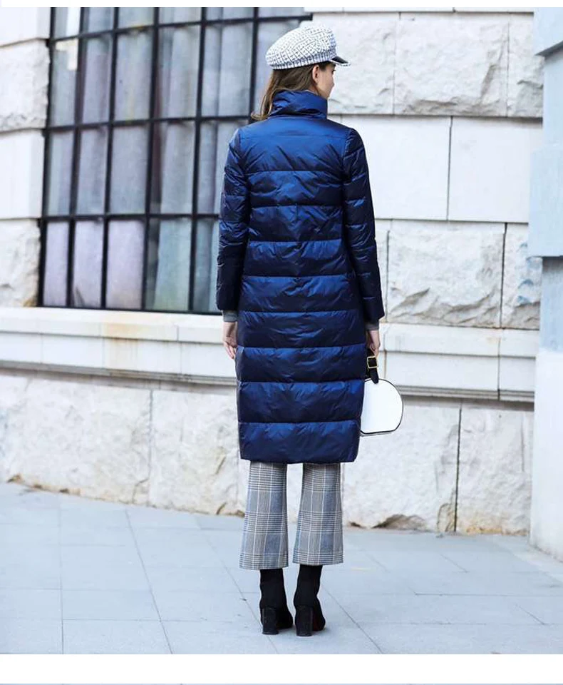 Double Sided Women's Down Jacket Long Winter Turtleneck White Duck Down Coat Female Double Breasted Plus size Warm Plaid Parkas