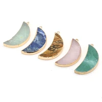 natural stone pendants moon shape gold plated crystal pendant for jewelry making diy women necklace earrings party gifts