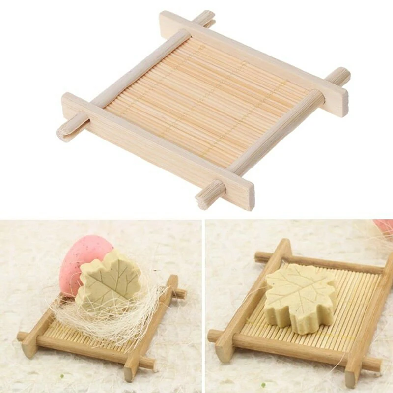 

1PCS Wooden Bamboo Soap Dish Tray Holder Storage Soap Rack Plate Box Container