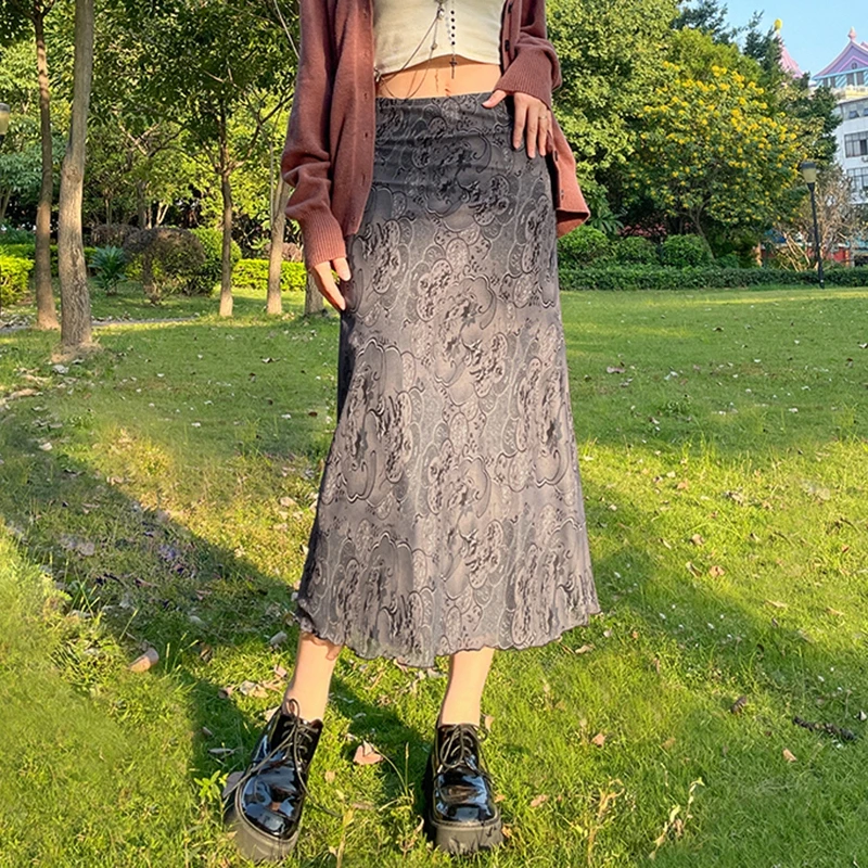 Юбка-миди женская с высокой талией в стиле ретро | Женская одежда