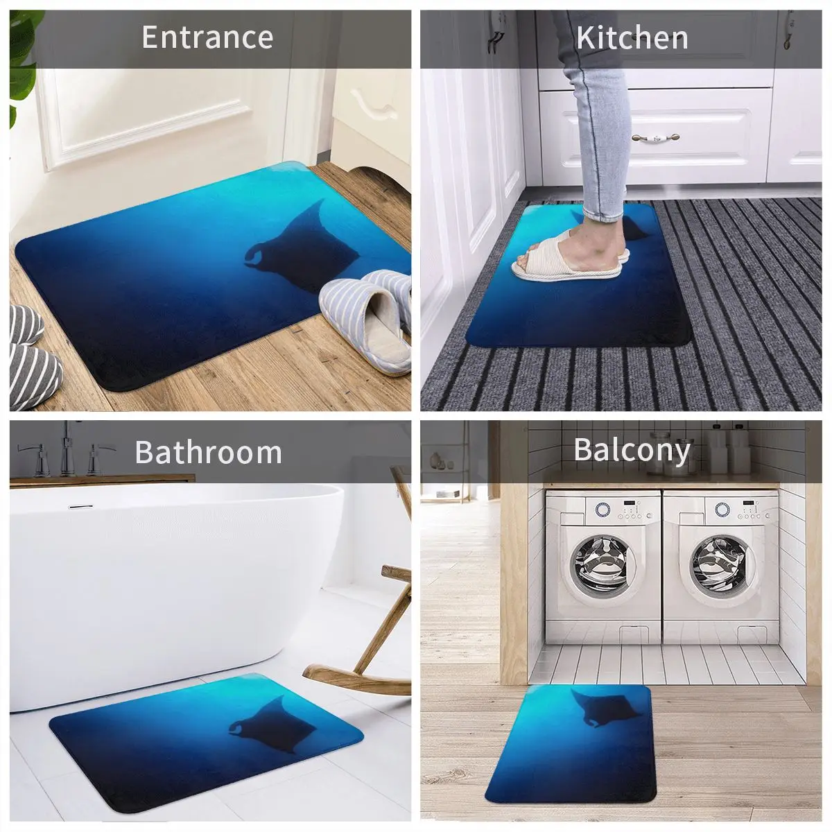 

Door Mat Manta Silhouette Bath Mat Ray Ocean Rug Carpet Footpad Non-slip Removal Entrance Living Room Home Bathroom Hallway