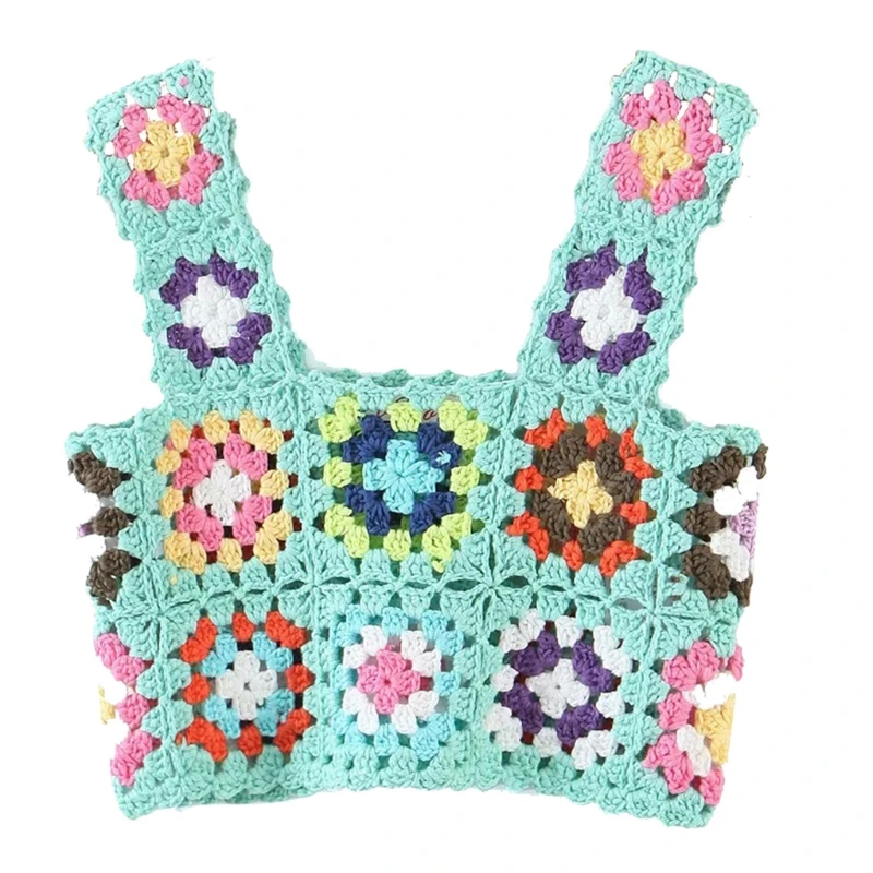 Женский вязаный жилет летний Топ без рукавов с квадратным вырезом разноцветный в