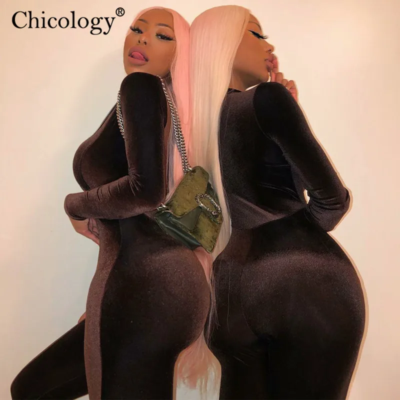 Chicology 2020 бархатный комбинезон с длинным рукавом женский элегантный облегающий