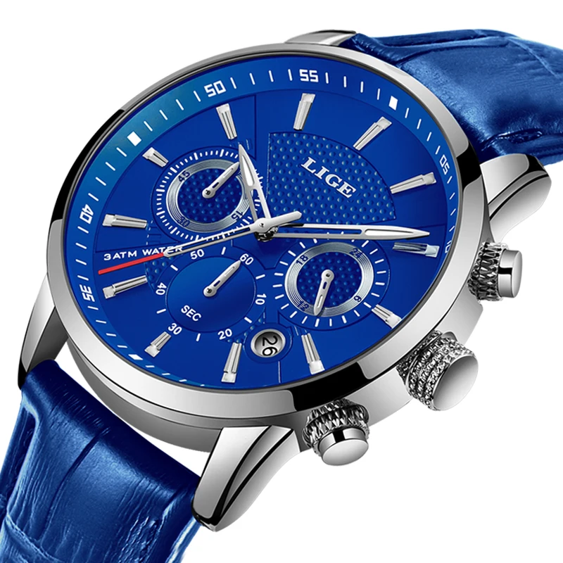 Часы наручные LIGE Мужские кварцевые брендовые Роскошные спортивные