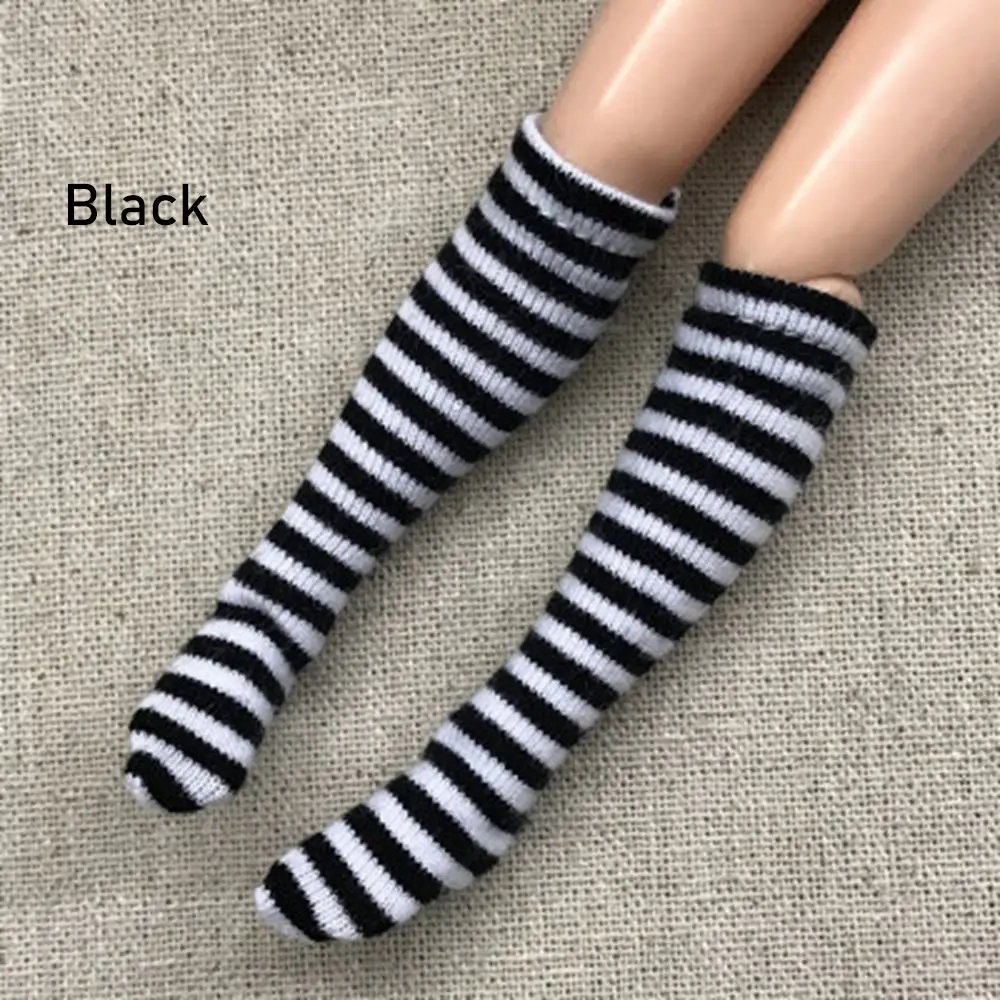 black 1 пара модных носков в полоску для 1/6, кукольный чулок для маленьких девочек, рождественский подарок, игрушки, сделай сам, кукольная одежда, аксессуары, Декор - Цвет: black