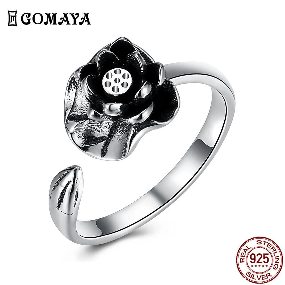 

GOMAYA 925 Sterling Silver Lotus Ring For Women Romantic Exquisite Jewelry Adjustable Design Anniversary Send Girlfriend Gift