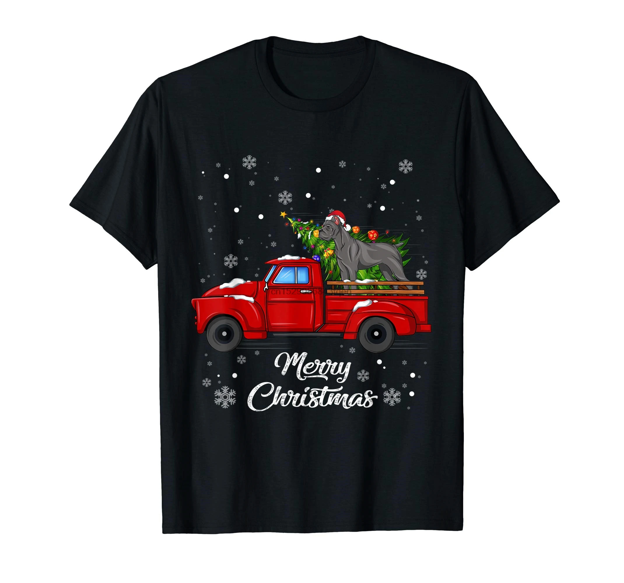 

Cane corso Rides T-Shirt-Black Red Truck Christmas Pajama Gift T-Shirt-Men's