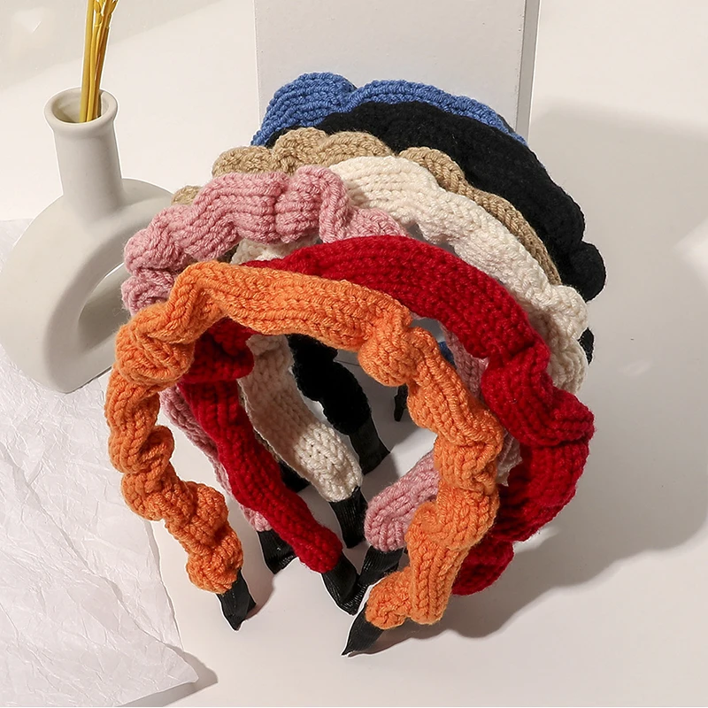 

Autumn Winter Knitted Wool Headband Trendy Temperament Pure Color Hair Hoop New Headbands for Women Hair Bands Hair Accessories
