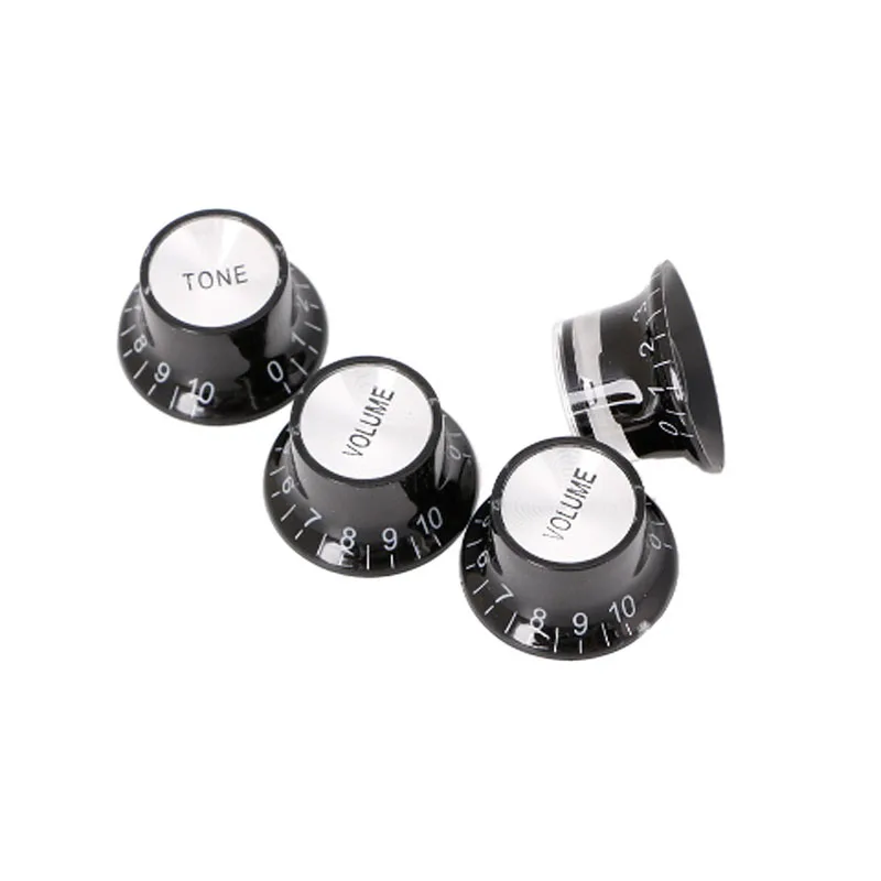 

E9LE 2 Tone 2 Volume Knobs Buttons Guitar Control Silver Hat Bell Top Potentiometer For LP SG