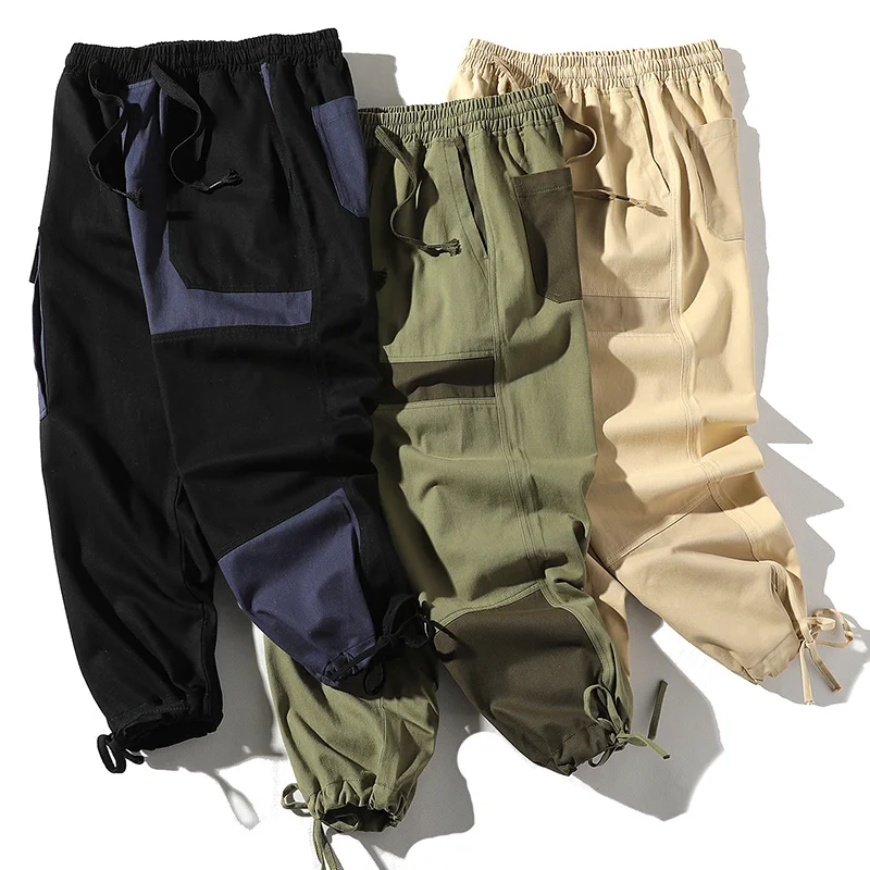 

Streetwear Pockets Hip Hop Ribbons Cargo Pants Mens Cotton Harajuku Casual Male Harem Trousers Joggers Sweatpants