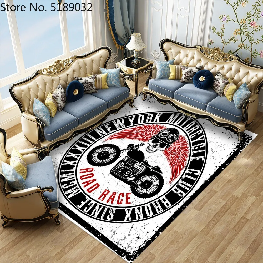 3D противоскользящие ковры напольные коврики для гостиной череп мотоцикл ковер