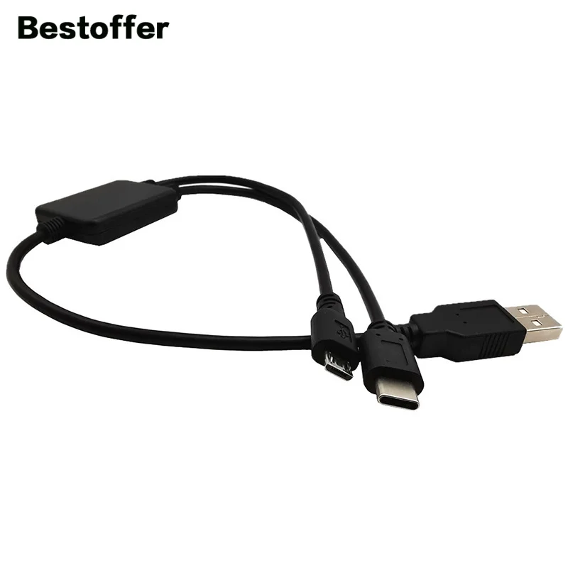 USB 2.0 A Male to 3.1 Type-C and Micro 5P 2 in 1 Charging Charger Black Cable Cord | Электроника