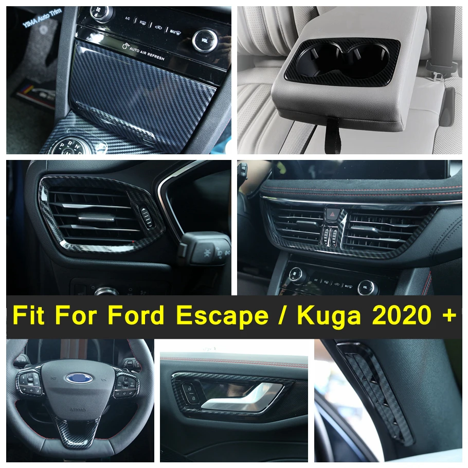 Carbon Fiber Interior For Ford Escape / Kuga 2020 - 2022 Air AC / Door Handle Bowl / Steering Wheel Stripes Cover Trim Accessory