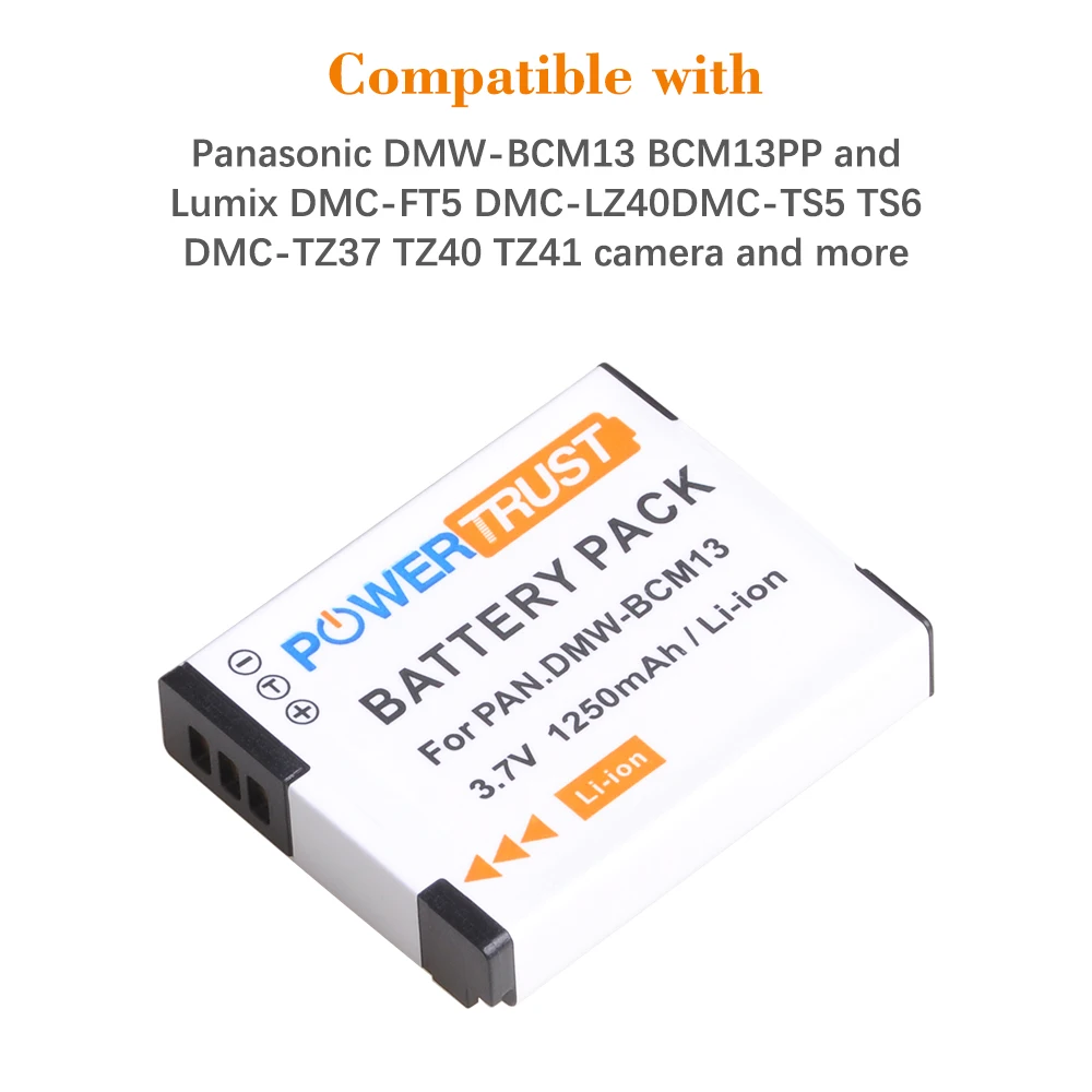 PowerTrust 1250 мА/ч DMW-BCM13 DMW-BCM13E Батарея для цифрового фотоаппарата Panasonic Lumix DC-TS7 DMC-FT5