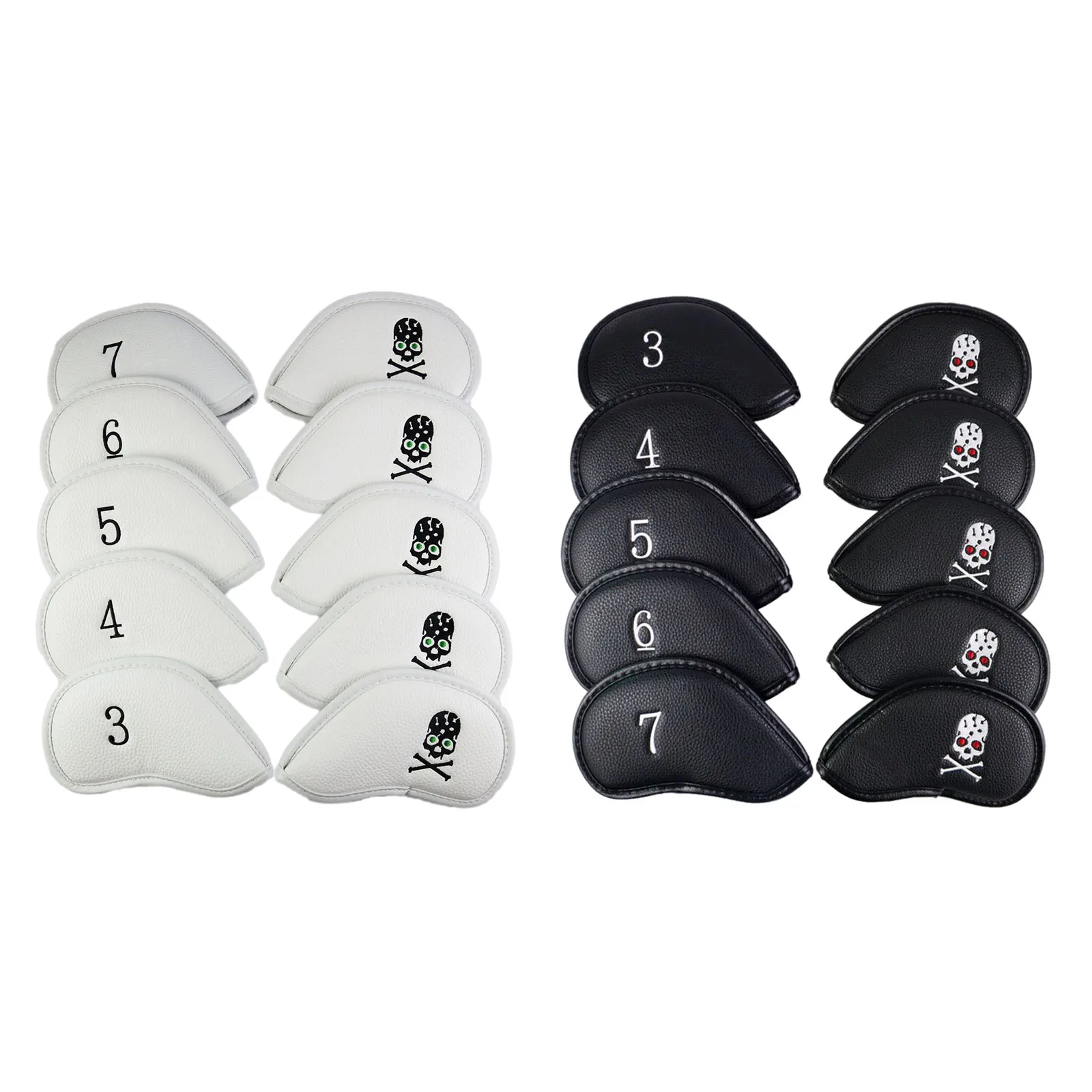 

10x PU Golf Iron Head Cover Club Headcovers Skull Embroidery Protector Cover