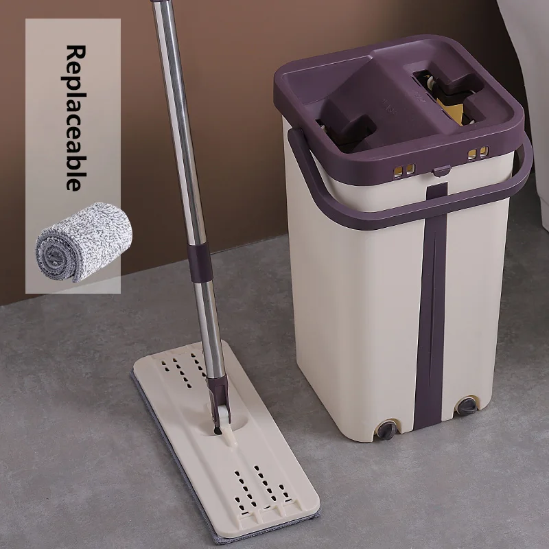 Плоская сжимающаяся половая тряпка и ведро ручная свободная отжимная Швабра для