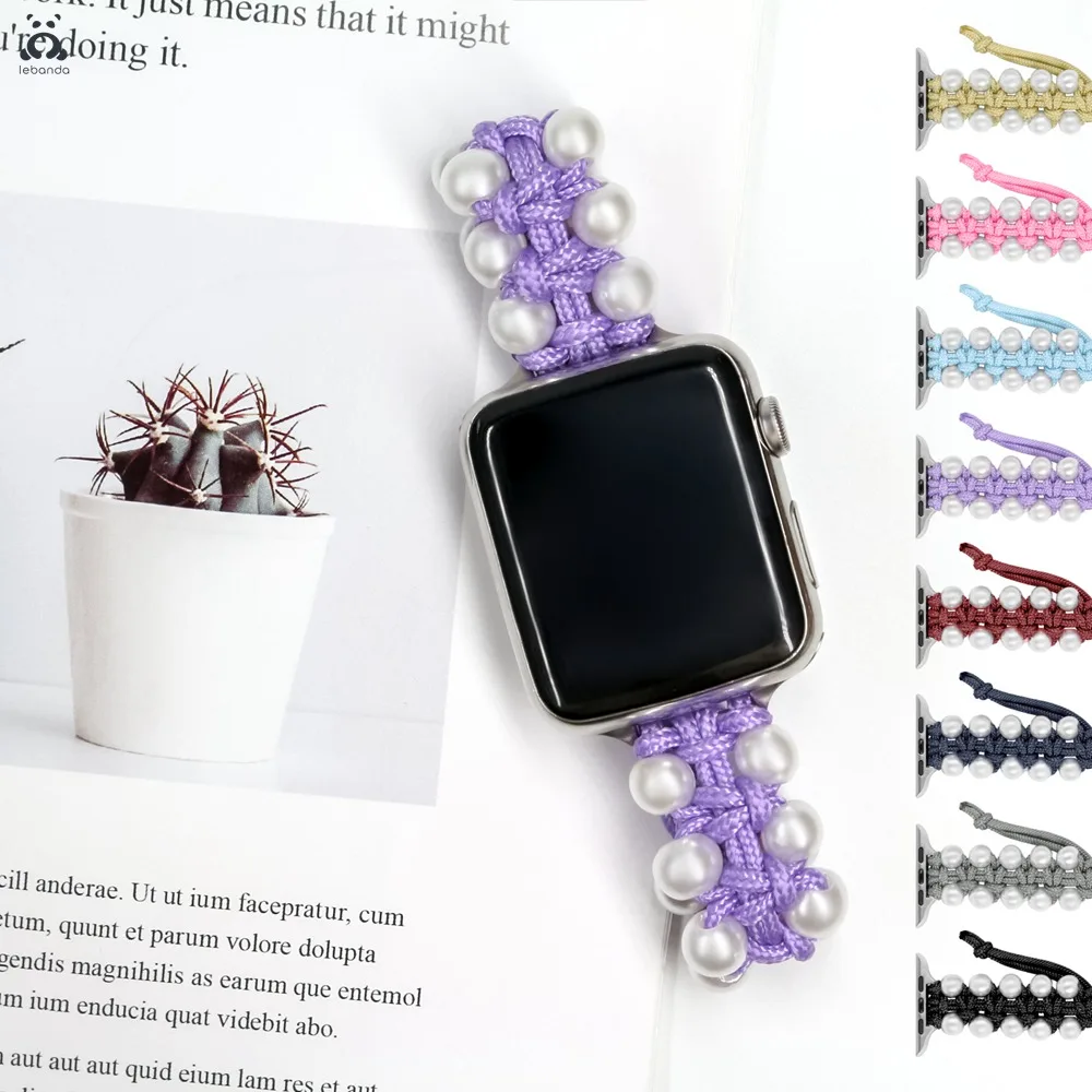 

Fabric parachute rope strap for Apple Watch series 7 6 SE 5 4 3 2 elastic buckle strap with bead design for iWatch 40 41 44 45mm