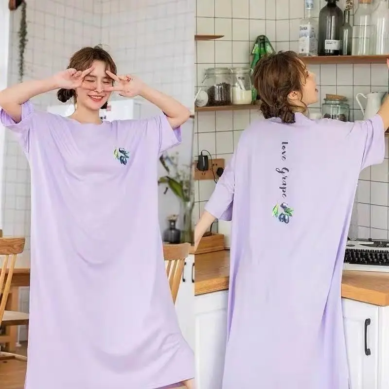 

Plus Size Spring Summer Women Nightdress Sleepwear Loose Casual Short Sleeve Nightgown Intimate Lingerie Cotton Home Dress