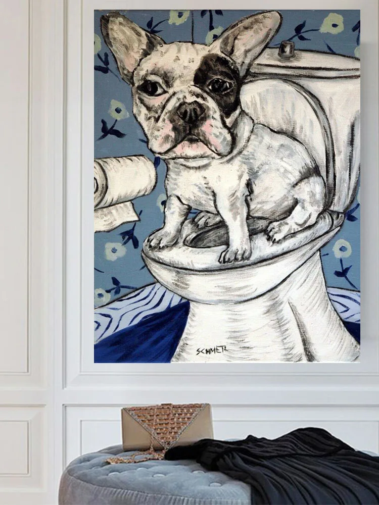 Алмазная живопись французский бульдог собака на унитазе алмазная вышивка 5d