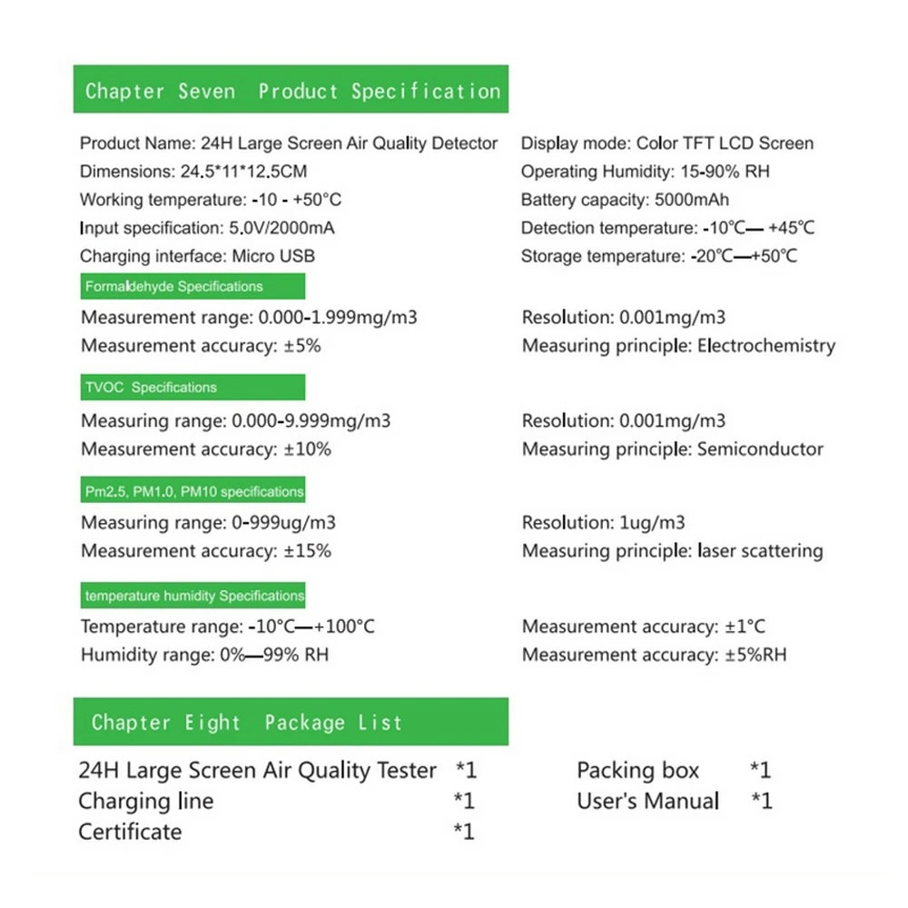 

Formaldehyde Detector High Precision HCHO TVOC PM2.5 Tester Home Air Quality Monitor Analyzer Temperature Humidity Sensor Meter