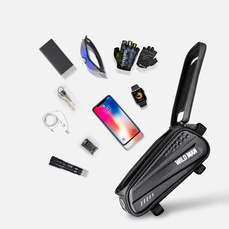 wild man new bike bag frame front top tube cycling bag waterproof 6 6in phone case touchscreen bag mtb pack bicycle accessories free global shipping