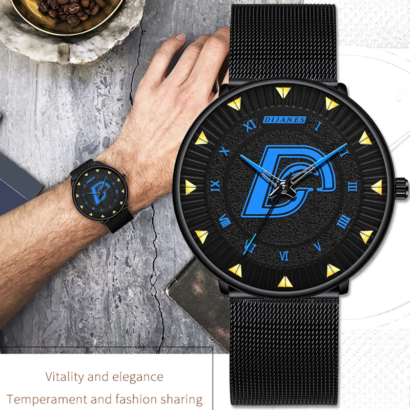 2021 Модные мужские минималистичные часы ультратонкие кварцевые из нержавеющей