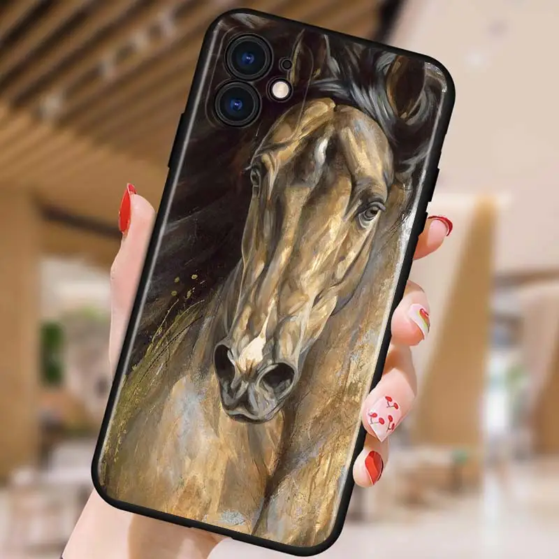 

Running Beauty Horse for Apple iPhone 12 Pro Max Mini 11 Pro XS Max X XR 6S 6 7 8 Plus 5S SE2020 Black Phone Case