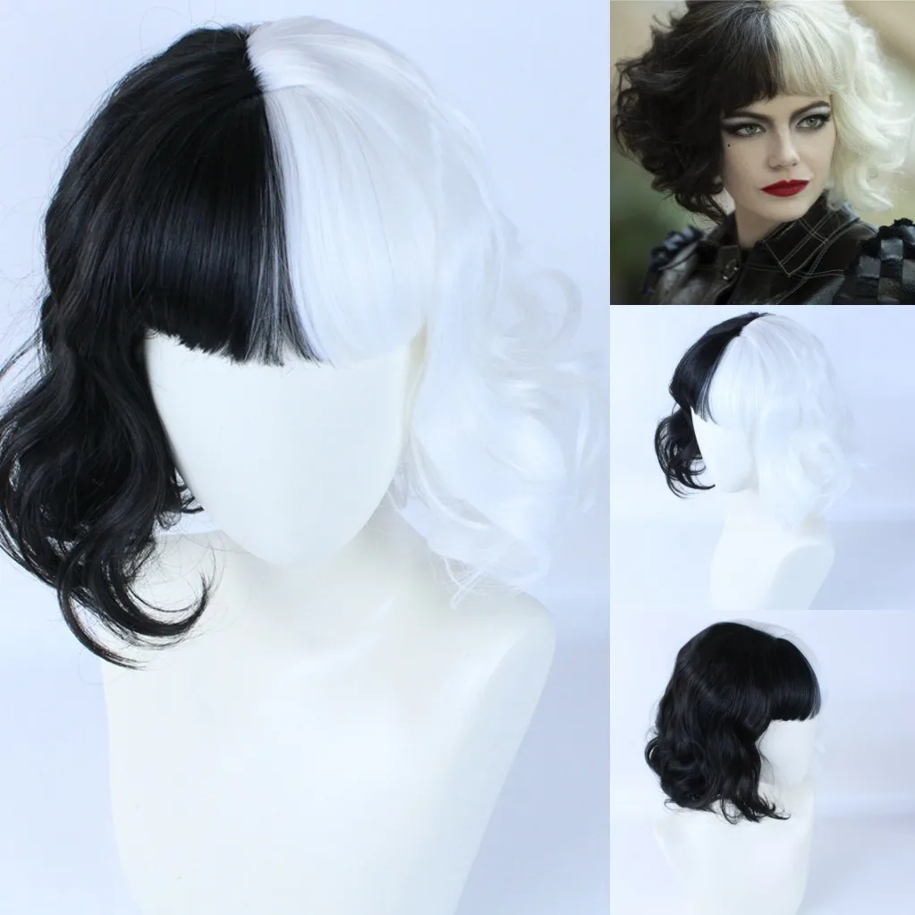 

Женский парик для косплея Cruella De Vil, полный комплект аксессуаров для вечеринки в европейском и американском стиле