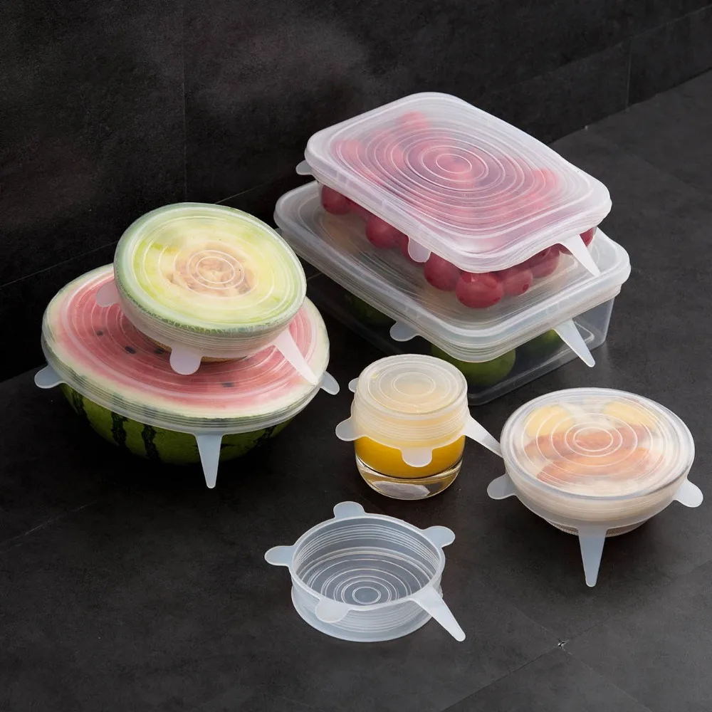 

6Pcs Silicone Covers For Dishes Food Wrap Bowl Pot Lid Stretch Vacuum Fresh-keeping Lids Universal Cap Sealer Reusable