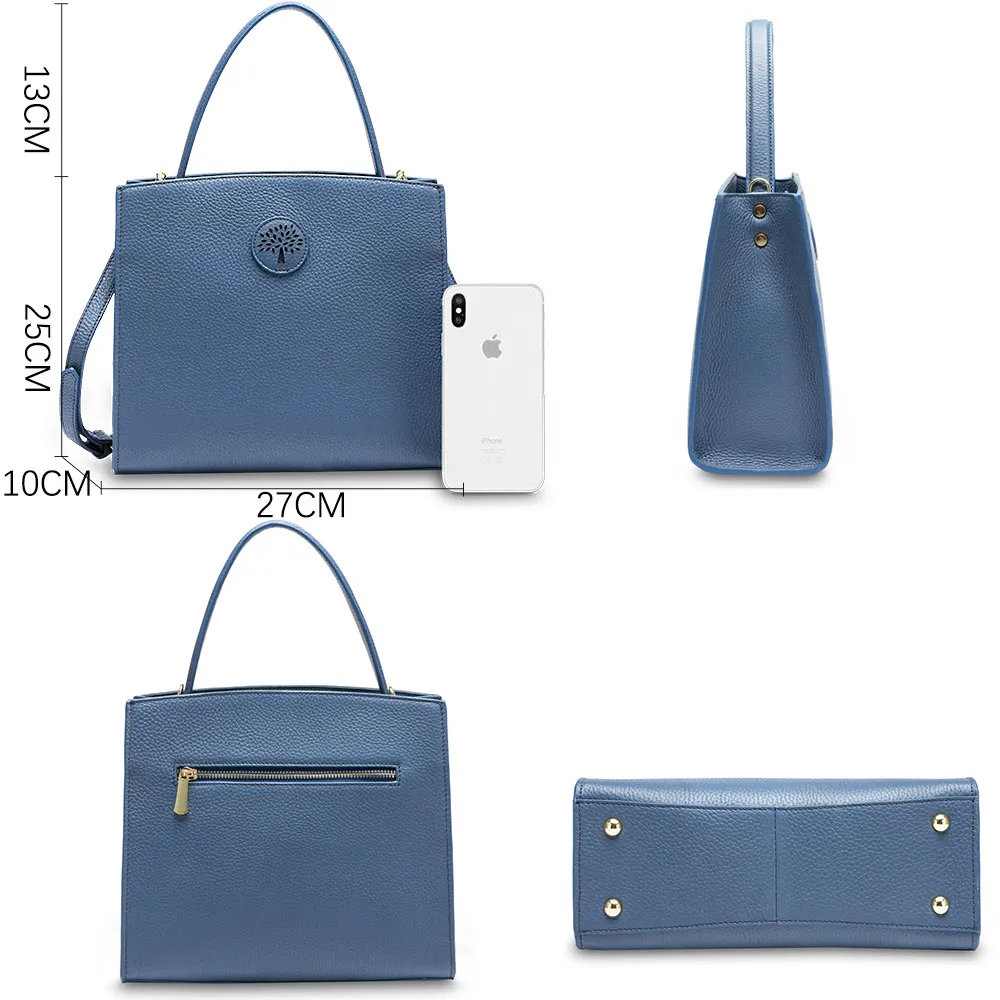 Zency 100% Genuine Leather Fashion Women Tote Handbag Large Capacity Working Date Bags Elegant Lady Crossbody Bag Black Blue |