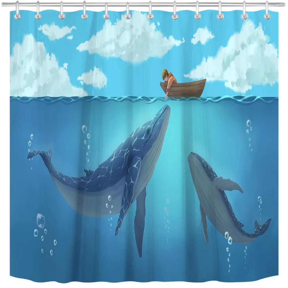 

2021 Modern Marine Life Waterproof and Mildew Proof Shower Curtain Perforated Printing Bathroom Curtain Curtain for Bathroom