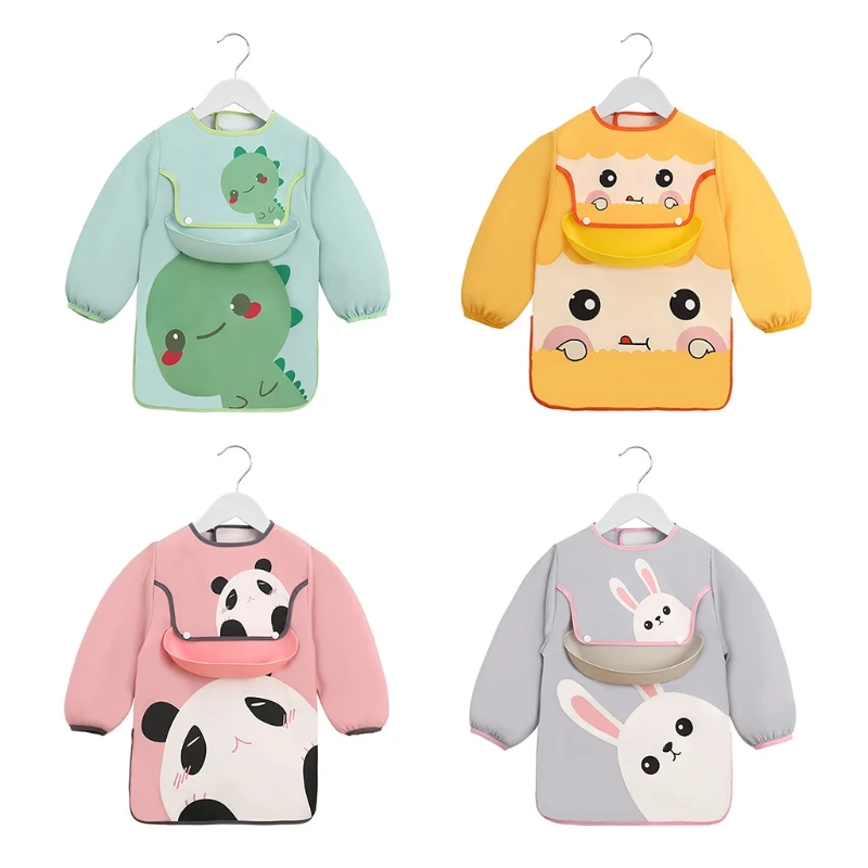 

Waterproof Baby Cartoon Bibs Kids Infant Adjustable Long Sleeve Painting Apron