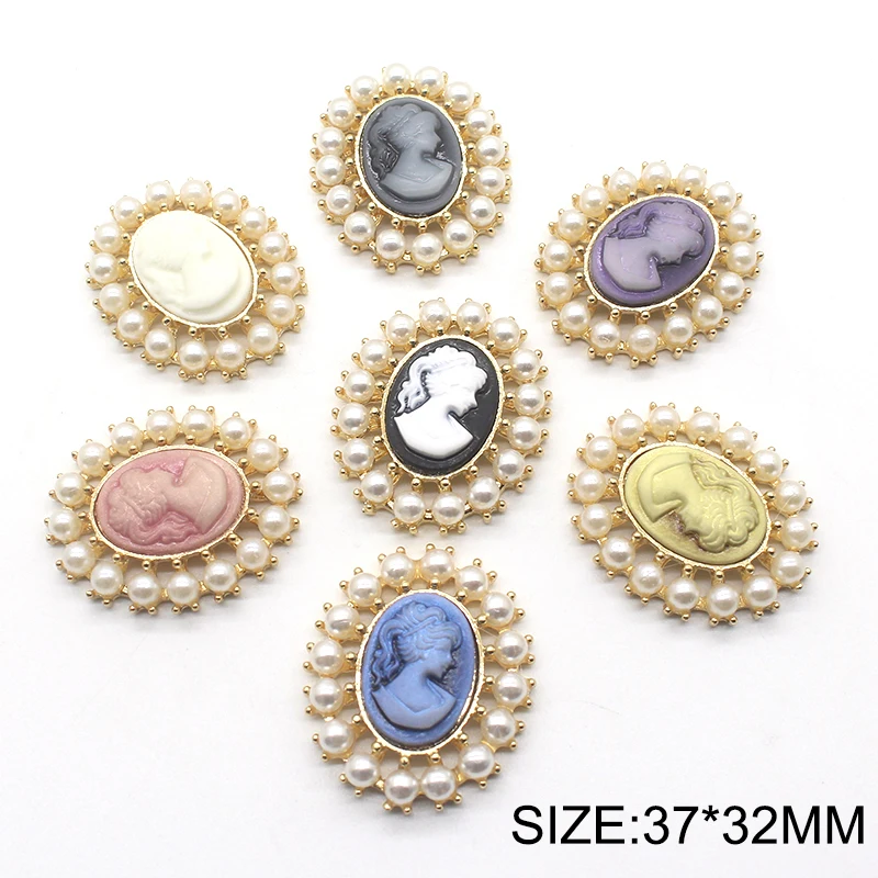 

Creative 10Pcs/lot 37*32MM Oval Pearl Alloy Buttons For Gold Metal Flat Back Handwork DIY Flower Center Decorative Accessories