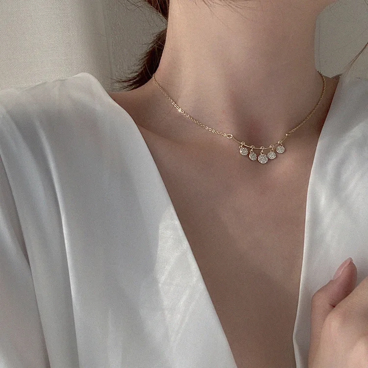 

Micro Pave Zircon Slice Choker Necklace Korean Simple Jewelry Bijoux Birthday Gifts