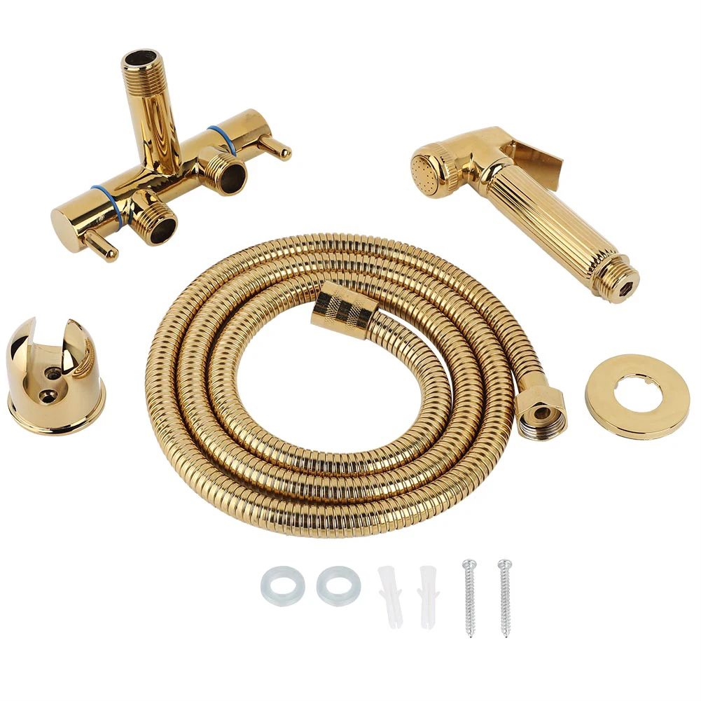 All-copper Pressurized Golden Toilet Spray One Into Two Out Angle Valve Clean Body Bidet Nozzle Four Points Dual 2019 | Обустройство