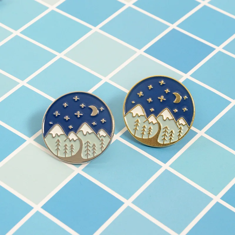 Новый ночное небо горный Луна Звезды эмаль на булавке рюкзак сумка шапка кожаные
