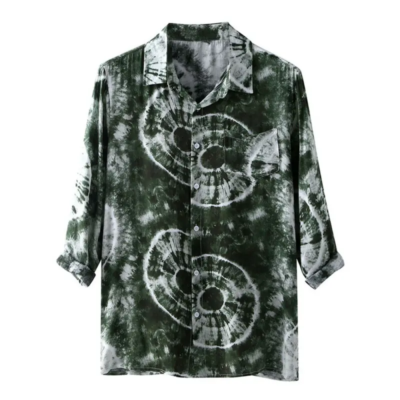 

Men Floral Casual Shirt Long Sleeve Button Down Baggy Loose Collar Shirt Blouse