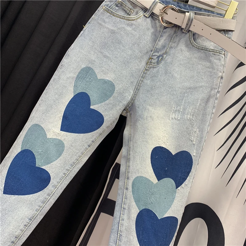 Timis Li ion аккумулятор Для женщин джинсы женские Цветочный принт милые брюки полной